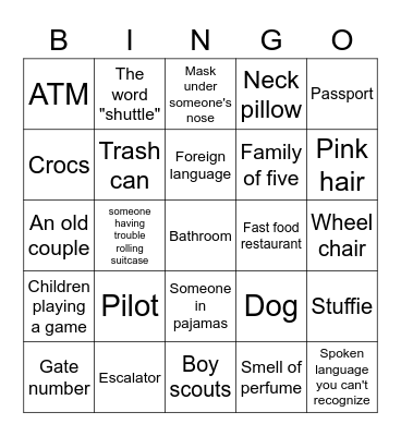 Airport Bingo Card