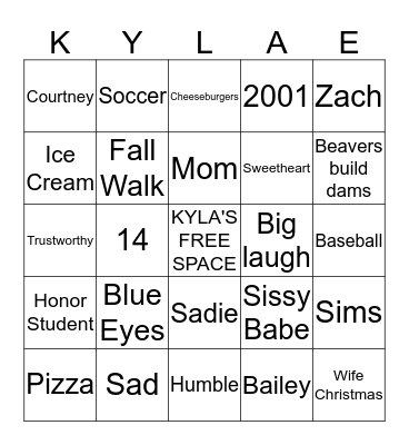 Kyla Bingo Card