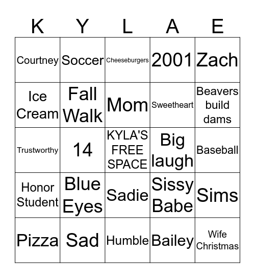 Kyla Bingo Card