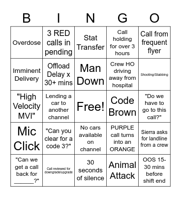 Dispatch Bingo Card