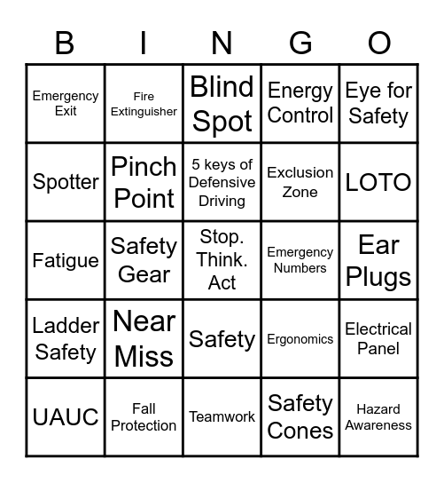 Safety Culture Bingo Card