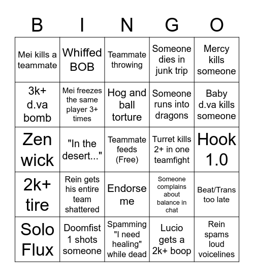 Overwatch Bingo Card