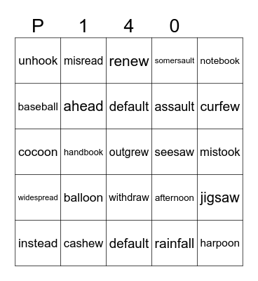 Purple 140 Bingo Card