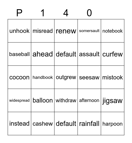 Purple 140 Bingo Card