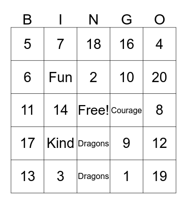 Snow Springs Family Night Bingo Card