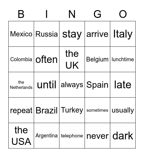 生词 Bingo Card