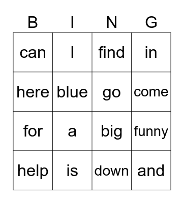 Sight Words Bingo - A Bingo Card