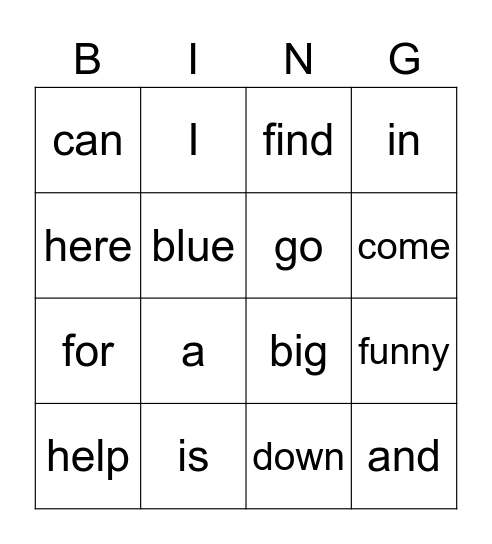 Sight Words Bingo - A Bingo Card
