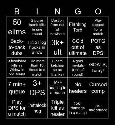 Open Queue Bingo Card