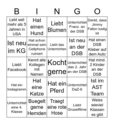 DSB Lehrer-Workshop September 2015 Bingo Card