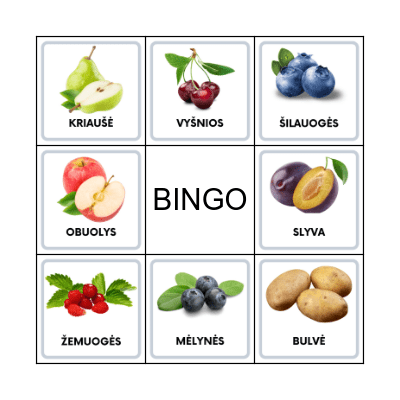 VAISIAI, UOGOS IR DARŽOVĖS Bingo Card