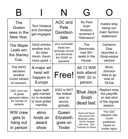 2022 Bingo Card