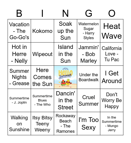 Beach Party Bingo Card