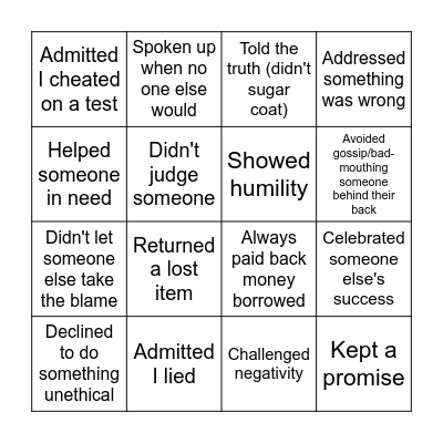 Sincerity Bingo - Assembly 17th June 2022 Bingo Card