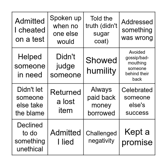 Sincerity Bingo - Assembly 17th June 2022 Bingo Card