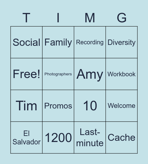 Stand Up Bingo Card