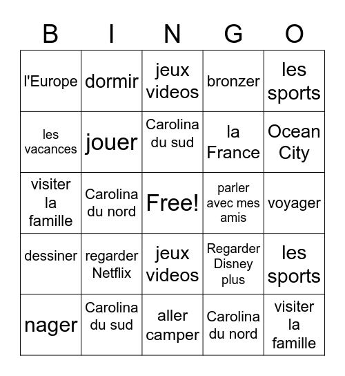 C'est l'ete Bingo Card