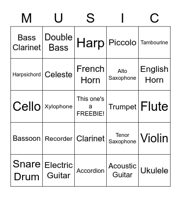 Instrument Bingo! Bingo Card
