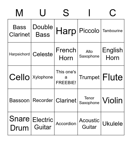 Instrument Bingo! Bingo Card