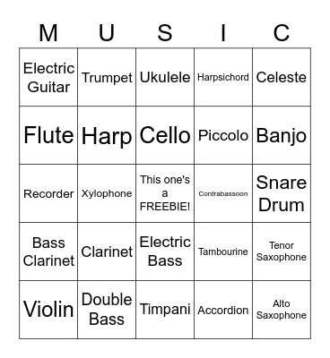Instrument Bingo! Bingo Card
