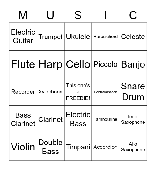 Instrument Bingo! Bingo Card