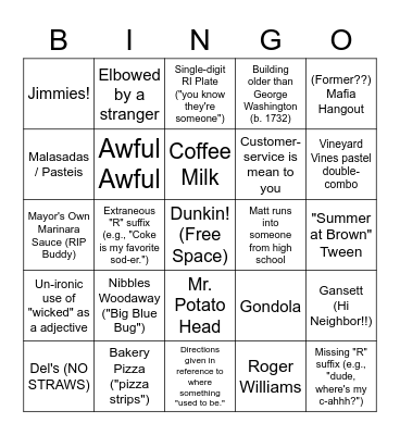 Rhode Trip Bingo Card