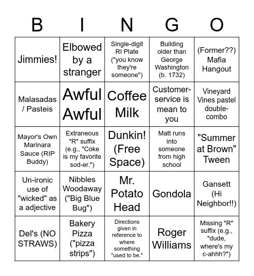 Rhode Trip Bingo Card