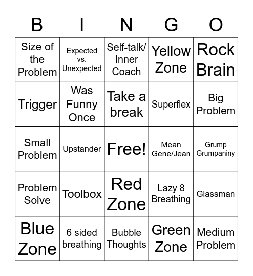 Zones with Ms. Mel Bingo Card