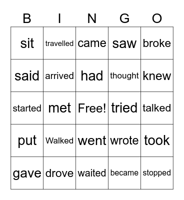 Irregular verbs Bingo Card