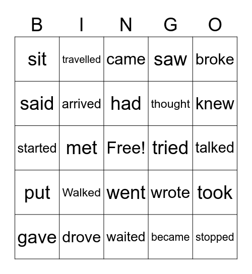 Irregular verbs Bingo Card