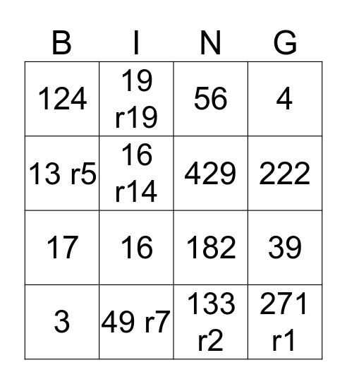 DIVISION Bingo Card