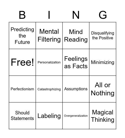 Stinking Thinking Bing Bingo Card