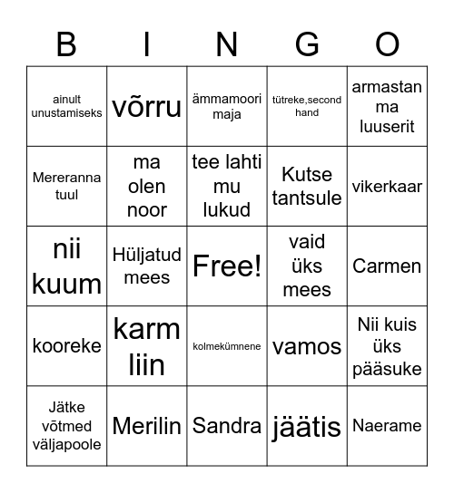 Muusika bingo Card