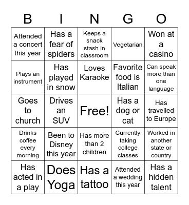 PHS Icebreaker Bingo Card