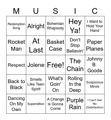 Top Songs Bingo Card
