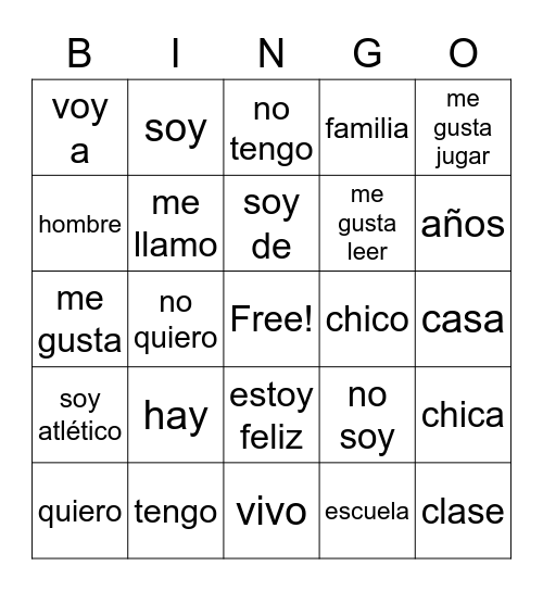 1st person Bingo Card