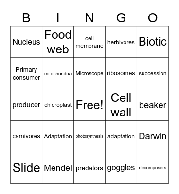 Life Science Bingo Card