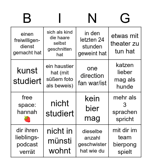 kennenlern bingo 💖✨ finde eine person, die... Bingo Card