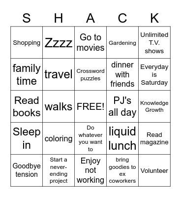 RETIREMENT Bingo Card