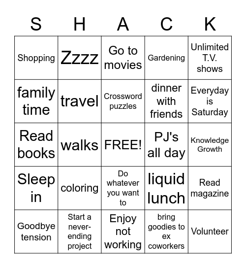 RETIREMENT Bingo Card