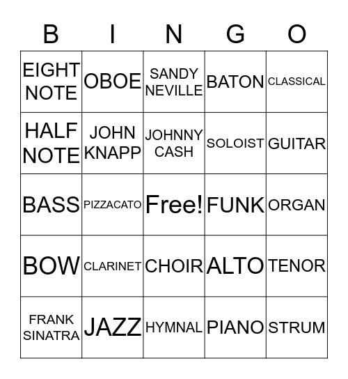 CHOIR DAY Bingo Card