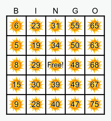 Summer Sun BINGO Card