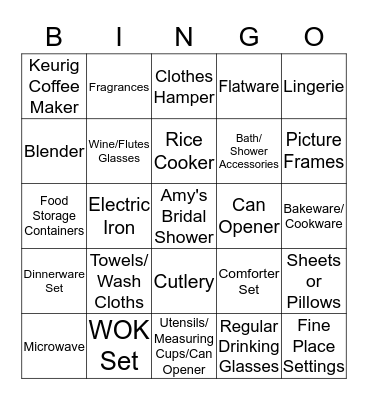 Amy's Bridal Shower Bingo Card