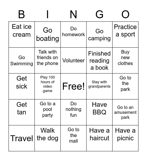 Summer! Bingo Card