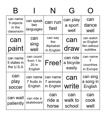 Can/Can't BINGO Card