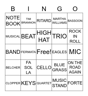 CHOIR DAY Bingo Card