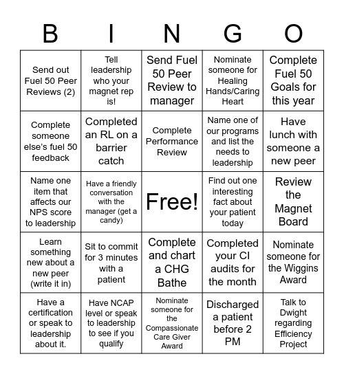 Magnet Bingo Card