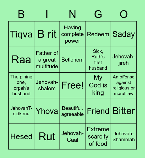 Unit 1 and 2 Bible Bee Bingo Card
