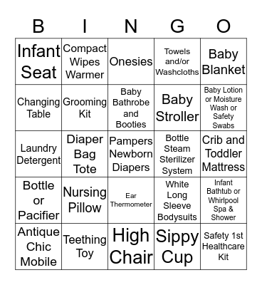 TAWANA'S BABY SHOWER Bingo Card