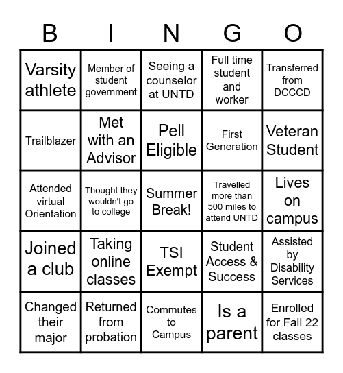 SAS Bingo Card